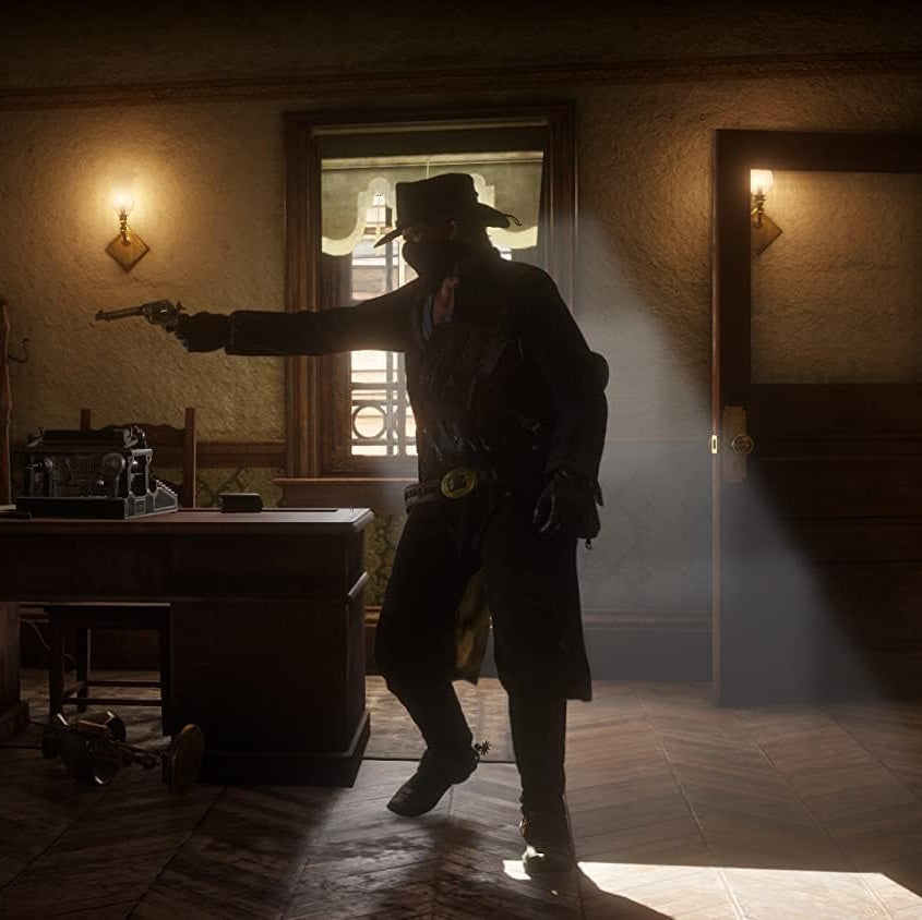 Red Dead Redemption 2 gameplay screenshot - gunfight in town